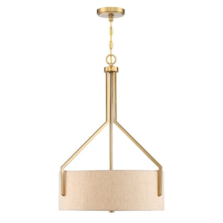 Designers Fountain Elara 60 Watt 3 Light Brushed Gold Pendant with Beige Linen Shade 93931-BG